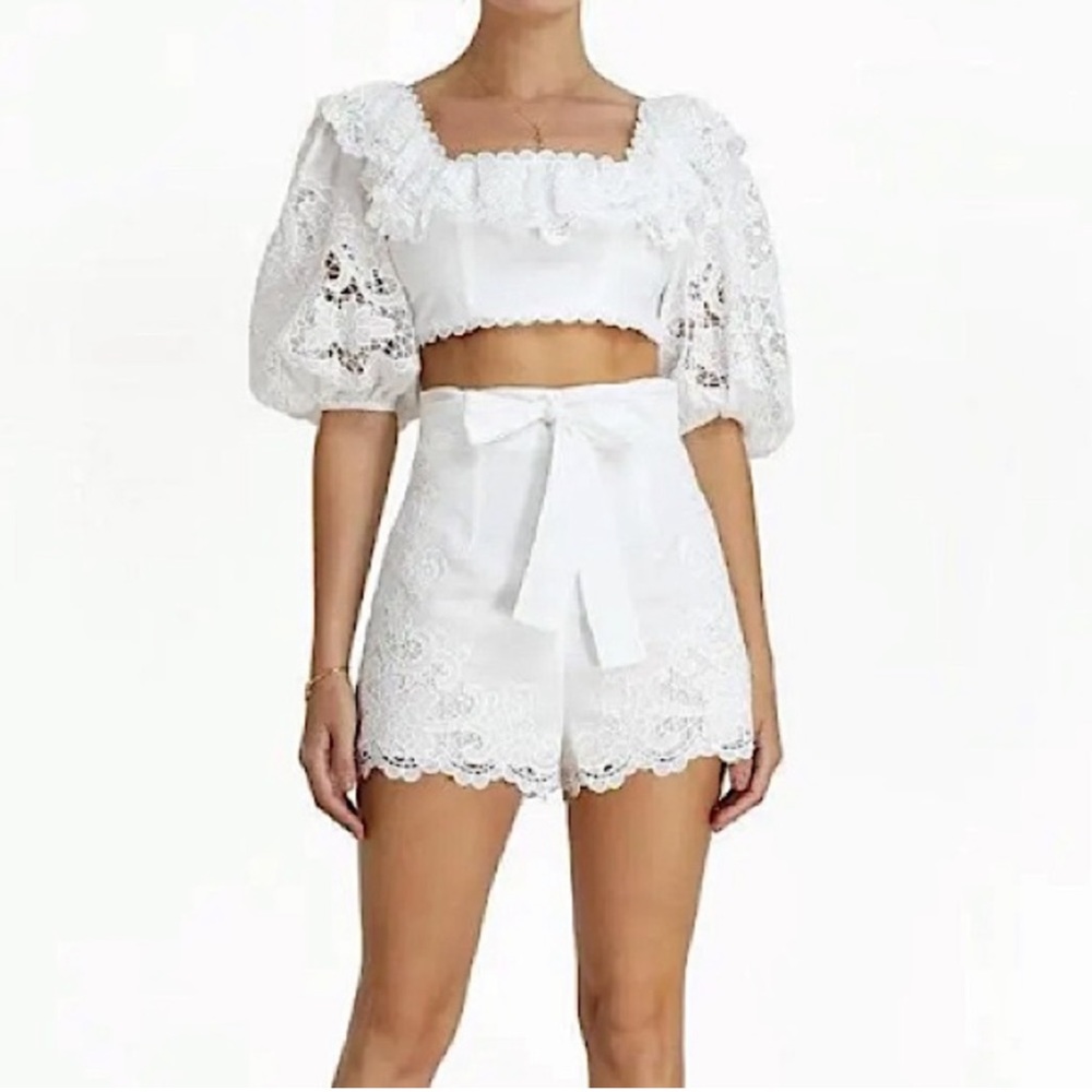 Zimmerman Lulu Scallop Frill Crop Top Shorts 100% Cotton Rare Matching Set Ivory
